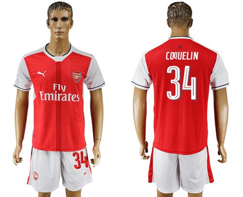 Arsenal #34 Coquelin Champions League Home Soccer Club Jersey